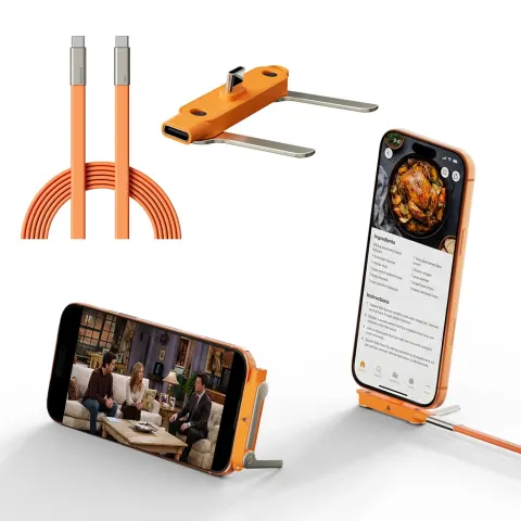 Câble de charge portable 240 W Type-C USB 3.1 en alliage de zinc avec support pour téléphone intégré