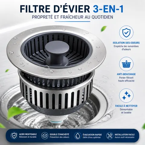 DrainPro 3-en-1 – Filtre d’Évier Intelligent