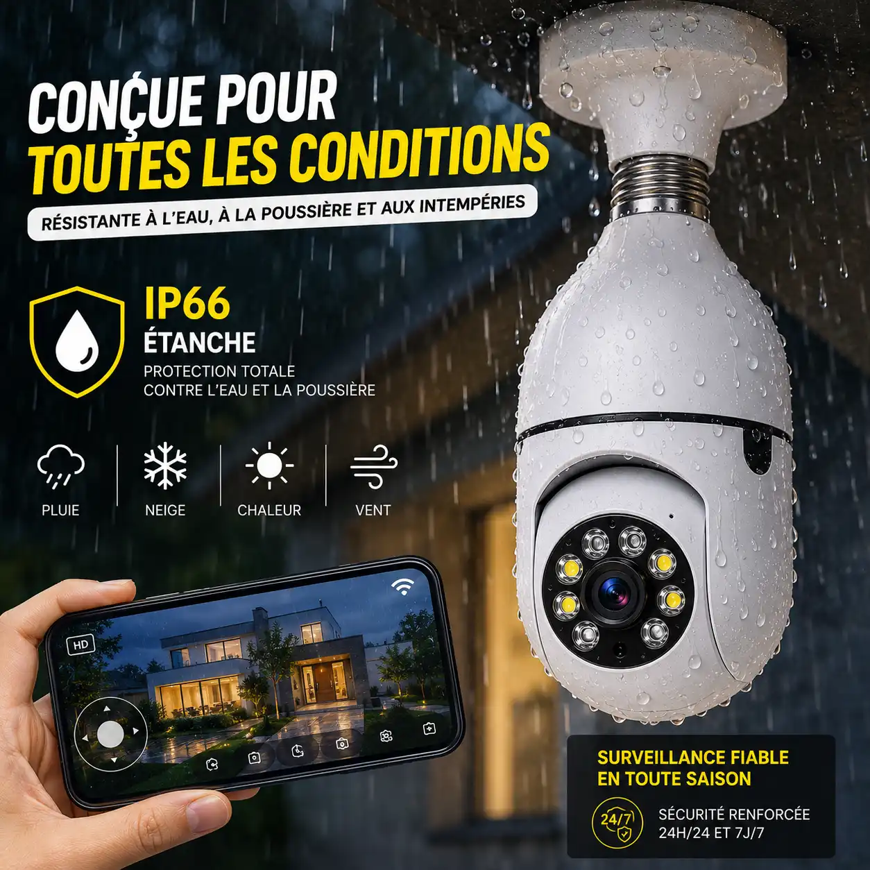 🔒📹 Caméra de Surveillance WiFi Intelligente IP66