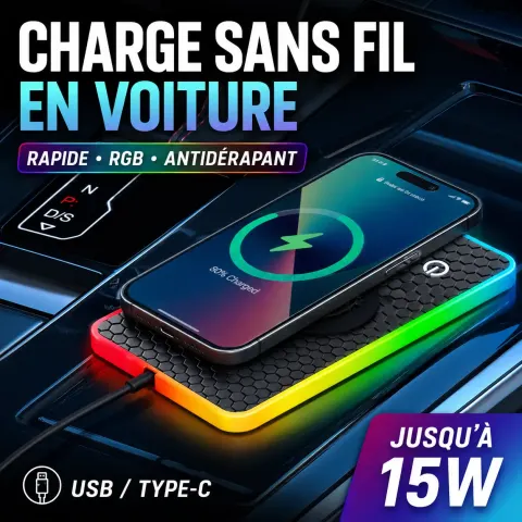 AutoCharge RGB™ – Chargeur Sans Fil Voiture 15W